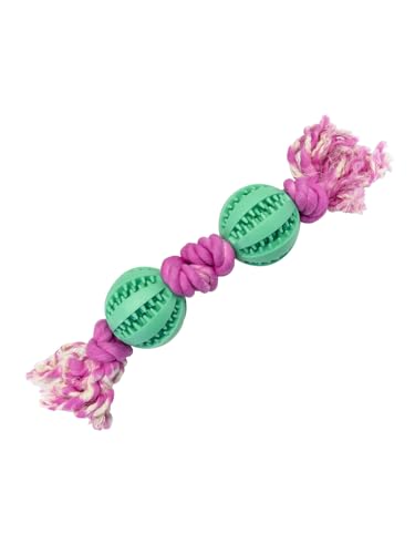 YooMuChan Pet Toys Zwei Bälle Zwei Knoten Hund Kauen Langlebig Gummi Zähne Reinigung Seil Grün Rosa von YooMuChan