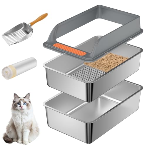 Yoochee Edelstahl-Siebtoilette mit Deckel, große Katzentoilette für Kiefernpellets und kleine Katzen, Metall-Pelletsieb-Katzentoiletten-System zur Geruchskontrolle, Siebbox-Einlagen und Metallschaufel Yoochee Edelstahl-Siebtoilette mit Deckel, große Katzentoilette für Kiefernpellets und kleine Katzen, Metall-Pelletsieb-Katzentoiletten-System zur Geruchskontrolle, Siebbox-Einlagen und Metallschaufel von Yoochee