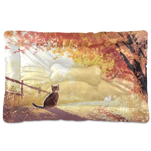 Autumn Tree Hundematratze, waschbar, weich, bequem, rutschfeste Unterseite, für große, mittelgroße und kleine Hunde, 91,4 x 61 cm, goldfarbene Blätter von Yoogain