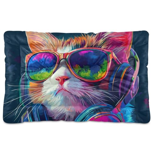 Bunte DJ-Katzen mit Drehtellern, waschbar, Hundebetten, Kistenunterlage, weich, rutschfest, für große, mittelgroße und kleine Hunde, 91,4 x 61 cm von Yoogain