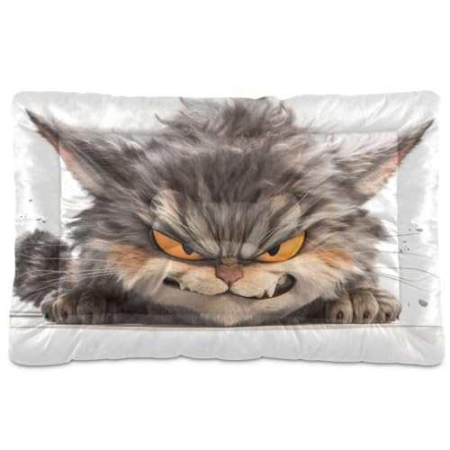 Cartoon Angry Cat 3D waschbares Hunde- und Katzenbett, rutschfest, weich, bequem, Haustiermatte für mittelgroße und große Hunde, 91,4 x 61 cm von Yoogain
