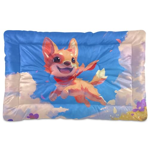 Chibi-Stil Cartoon-niedliches braunes Hunde- und Katzenbett, waschbar, rutschfest, weich, bequem, Haustierbett für große, mittelgroße und kleine Hunde, 91,4 x 61 cm von Yoogain