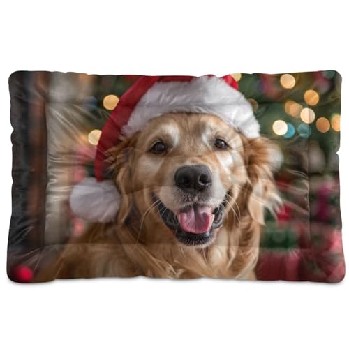 Christmas Golden Dog waschbare Hunde-Schlafmatratze, weich, rutschfest, für mittelgroße und große Hunde, 91,4 x 61 cm von Yoogain