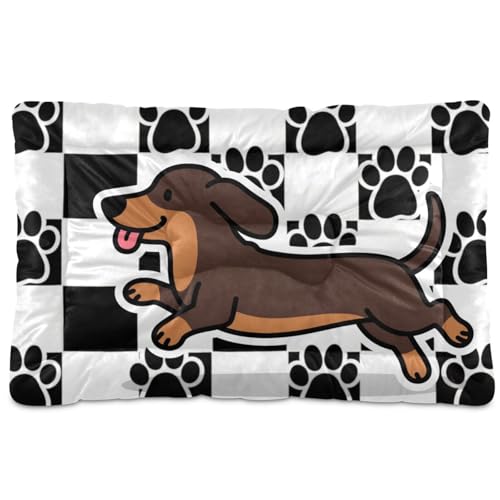 Funny Dackel-Hunde-Schlafmatte, waschbar, weich, rutschfest, für mittelgroße und große Hunde, 91,4 x 61 cm, Schwarz / Weiß von Yoogain
