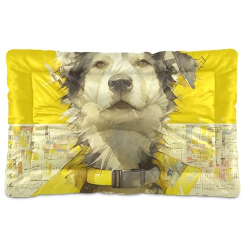 Funny Sibirian Husky Dog Yellow Washable Pet Sleeping Mat Non-Slip Soft Comfortable Dog Crate Mat for Medium/Large Dogs 91.4 cm x 61.0 cm von Yoogain