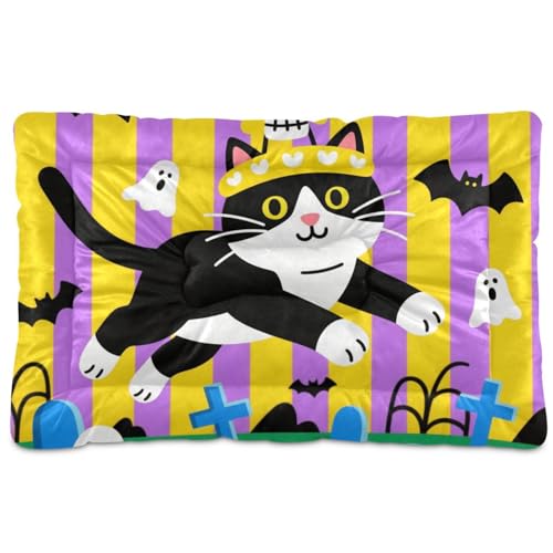 Halloween-Hundebett, waschbar, rutschfest, weich, bequem, für mittelgroße und große Hunde, 91,4 x 61 cm, Schwarz von Yoogain