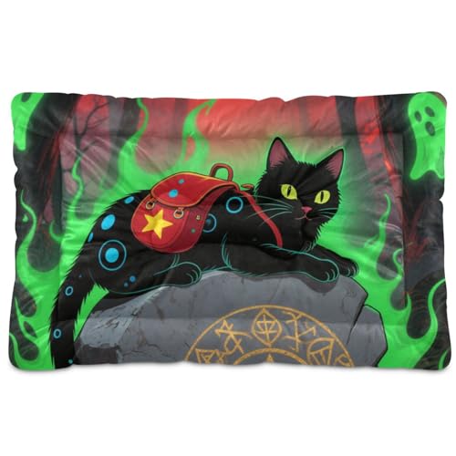 Halloween-Katzen-Matratze, waschbar, rutschfest, weich, bequem, Haustierbett für mittelgroße und große Hunde, 91,4 x 61 cm von Yoogain