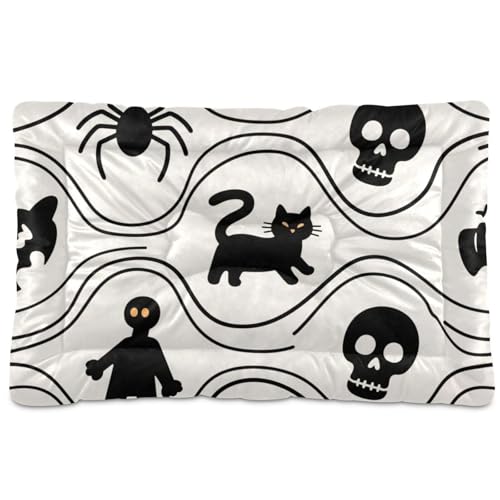 Halloween schwarze Katze Spinne Schädel waschbar Hund Katzenbett rutschfest weich bequem Haustierbett für mittelgroße und große Hunde 91,4 x 61 cm von Yoogain