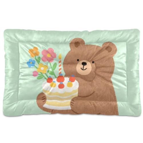 Happy Birthday Hunde- und Katzenbett, waschbar, weich, bequem, rutschfeste Unterseite, Haustiermatte für große, mittelgroße und kleine Hunde, 91,4 x 61 cm, Gelb von Yoogain
