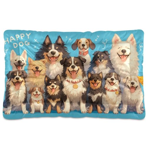 Happy Cute Dogs waschbare Haustierbett-Matte, rutschfest, weich, bequem, für mittelgroße und große Hunde, 91,4 x 61 cm von Yoogain