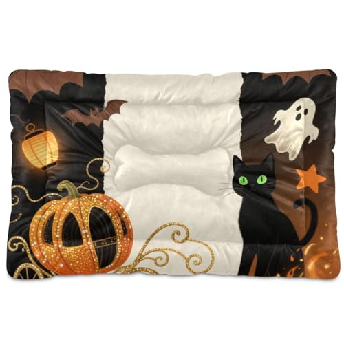 Happy Halloween Hundebett, waschbar, weich, bequem, rutschfeste Unterseite, für mittelgroße und große Hunde, 91,4 x 61 cm von Yoogain