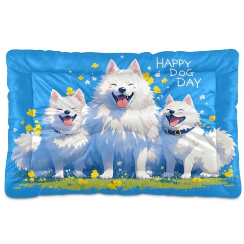 Happy Samoyed Hunde-Schlafmatratze, waschbar, weich, bequem, rutschfeste Unterseite, Haustiermatte für mittelgroße und große Hunde, 91,4 x 61 cm von Yoogain
