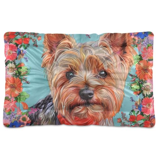 Haustier-Schlafmatte im Boho-Stil, Blumen-Design, waschbar, weich, bequem, rutschfeste Unterseite, Haustiermatte für große, mittelgroße und kleine Hunde, 91,4 x 61 cm, Rot von Yoogain