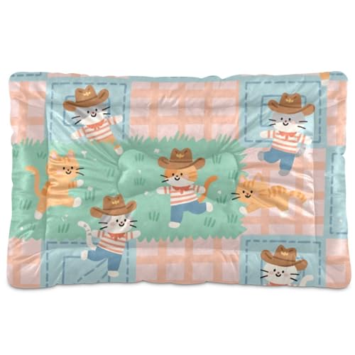 Haustier-Schlafmatte mit Cartoon-Cowboy-Katzenmuster, waschbar, weich, bequem, rutschfeste Unterseite, für große Jumbo-, mittelgroße und kleine Hunde, 91,4 x 61 cm von Yoogain