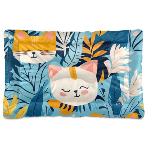 Haustier-Schlafmatte mit Cartoon-Katzenblättern, waschbar, weich, bequem, rutschfeste Unterseite, für große Jumbo, mittelgroße und kleine Hunde, 91,4 x 61 cm, Blau von Yoogain
