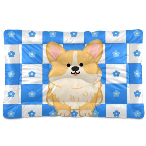 Haustier-Schlafmatte mit Cartoon-Motiv, waschbar, weich, bequem, rutschfeste Unterseite, Haustierbett für große, mittelgroße und kleine Hunde, 91,4 x 61 cm, Blau / Weiß von Yoogain