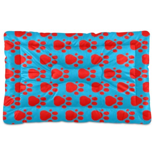 Haustier-Schlafmatte mit Pfotenabdrücken, waschbar, weich, bequem, rutschfeste Unterseite, für große, mittelgroße und kleine Hunde, 91,4 x 61 cm, Rot von Yoogain