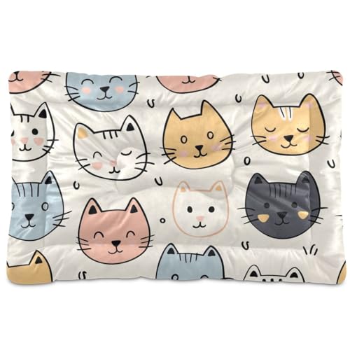 Haustier-Schlafmatte mit niedlichem Katzengesichter, bunt, waschbar, weich, bequem, rutschfeste Unterseite, für große, mittelgroße und kleine Hunde, 91,4 x 61 cm von Yoogain
