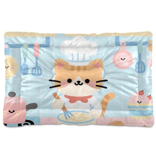 Haustier-Schlafmatte mit niedlichem Katzenmotiv, waschbar, weich, bequem, rutschfeste Unterseite, für große Jumbo, mittelgroße und kleine Hunde, 91,4 x 61 cm, Blau von Yoogain