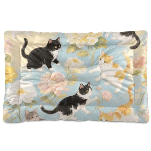 Haustier-Schlafmatte mit niedlicher Katze, bunt, waschbar, rutschfest, weich, bequem, für große, mittelgroße und kleine Hunde, 91,4 x 61 cm von Yoogain