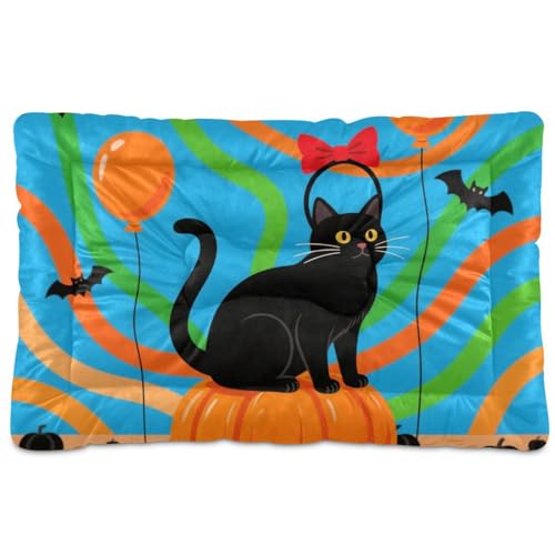Haustierbett-Matte für Halloween, waschbar, rutschfest, weich, bequem, für große, mittelgroße und kleine Hunde, 91,4 x 61 cm, Schwarz von Yoogain