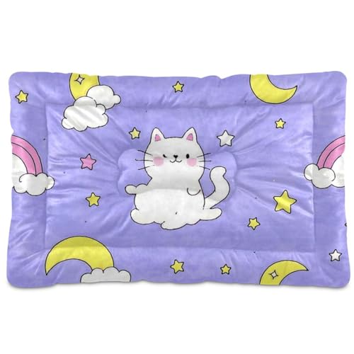 Haustierbett-Matte mit niedlichem Cartoon-Katzenstern, waschbar, weich, bequem, rutschfeste Unterseite, Haustiermatte für große, mittelgroße und kleine Hunde, 91,4 x 61 cm, Lila von Yoogain