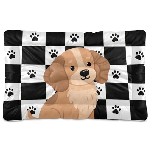 Haustierbett-Matte mit süßem Dackel, waschbar, rutschfest, weich, bequem, für große Jumbo, mittelgroße und kleine Hunde, 91,4 x 61 cm, Schwarz / Weiß von Yoogain