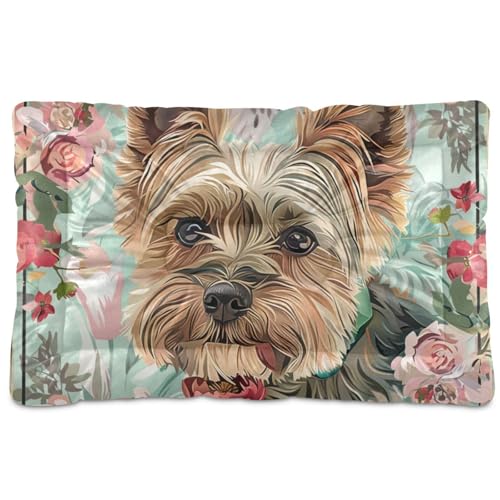 Haustierbett im Boho-Stil, mit Blumenmuster, waschbar, rutschfest, weich, bequem, für große und mittelgroße und kleine Hunde, 91,4 x 61 cm von Yoogain