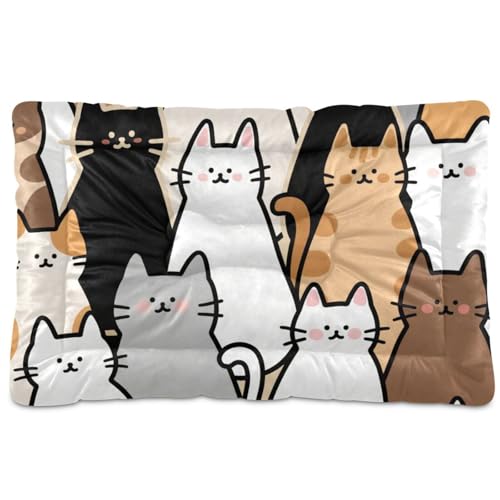 Haustierbett mit niedlichem Cartoon-Katzenmotiv, waschbar, weich, bequem, rutschfeste Unterseite, für große Jumbo, mittelgroße und kleine Hunde, 91,4 x 61 cm von Yoogain