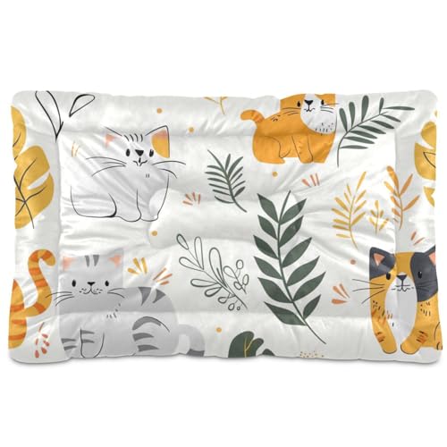 Haustierbett mit niedlichem Katzen-Cartoon, bunt, waschbar, weich, bequem, rutschfeste Unterseite, Haustierbett für mittelgroße und große Hunde, 91,4 x 61 cm von Yoogain