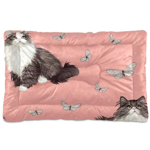Haustierbett mit niedlichen Katzen, waschbar, weich, bequem, rutschfeste Unterseite, Haustierbett für große, mittelgroße und kleine Hunde, 91,4 x 61 cm, Rosa von Yoogain