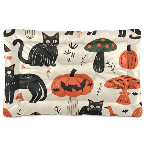 Haustiermatratze, weich, rutschfest, für große und mittelgroße und kleine Hunde, Halloween, Katzen, Kürbisse, Pilze, waschbar, 91,4 x 61 cm von Yoogain