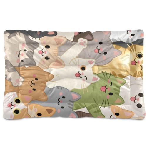 Haustiermatratze mit niedlichem Cartoon-Katzenmotiv, waschbar, weich, bequem, rutschfeste Unterseite, Haustierbett für große, mittelgroße und kleine Hunde, 91,4 x 61 cm von Yoogain