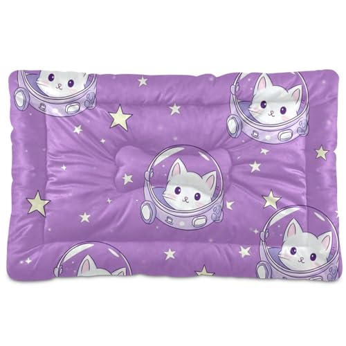Haustiermatratze mit niedlicher weißer Katze, Astronaut, waschbar, weich, rutschfest, für mittelgroße und große Hunde, 91,4 x 61 cm von Yoogain
