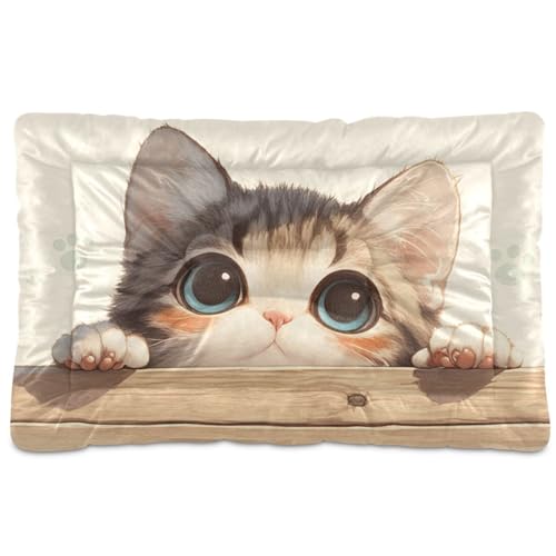 Hunde-/Katzenbett mit niedlichem Cartoon-Katzenmotiv, waschbar, weich, bequem, rutschfeste Unterseite, für mittelgroße und große Hunde, 91,4 x 61 cm von Yoogain