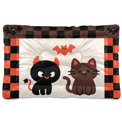 Hunde-Schlafmatratze, waschbar, rutschfest, weich, bequem, für mittelgroße und große Hunde, 91,4 x 61 cm, Karomuster, Schwarz / Orange von Yoogain