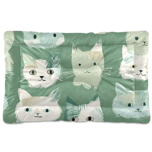 Hunde-Schlafmatratze mit Cartoon-Katzen, waschbar, weich, bequem, rutschfeste Unterseite, Haustiermatte für große, mittelgroße und kleine Hunde, 91,4 x 61 cm, Pastellgrün von Yoogain