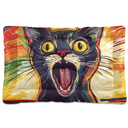 Hunde- und Katzenbett, waschbar, bunt, schreiende Katze, rutschfest, weich, bequem, für große, mittelgroße und kleine Hunde, 91,4 x 61 cm von Yoogain