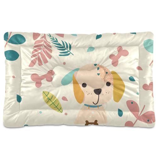 Hunde- und Katzenbett mit Cartoon-Motiv, waschbar, rutschfest, weich, bequem, für mittelgroße und große Hunde, 91,4 x 61 cm, Beige von Yoogain