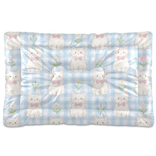 Hunde- und Katzenbett mit niedlichem Cartoon-Motiv, waschbar, weich, bequem, rutschfeste Unterseite, für große, mittelgroße und kleine Hunde, 91,4 x 61 cm, Weiß von Yoogain
