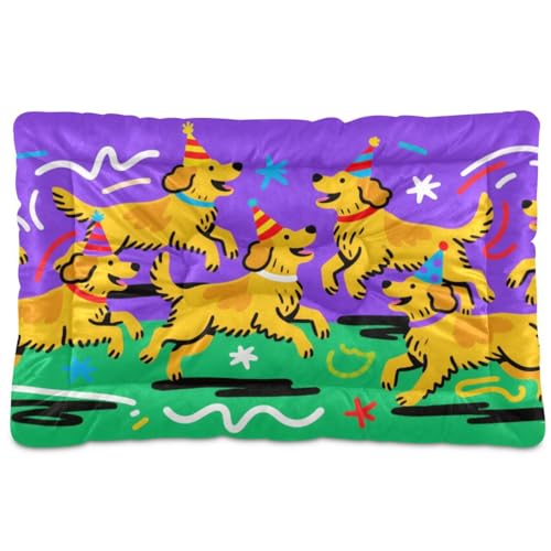 Hundebett, Cartoon-Hundeparty, waschbar, rutschfest, weich, bequem, für große, mittelgroße und kleine Hunde, 91,4 x 61 cm, Violett / Grün von Yoogain