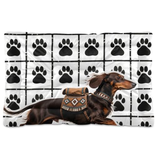 Hundebett, Dackel-Motiv, waschbar, weich, bequem, rutschfeste Unterseite, für mittelgroße und große Hunde, 91,4 x 61 cm, Schwarz von Yoogain