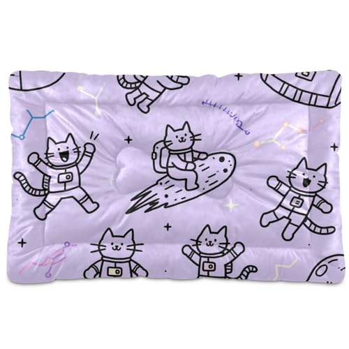 Hundebett, Motiv: Astronautenkatze, waschbar, rutschfest, weich, bequem, für große, mittelgroße und kleine Hunde, 91,4 x 61 cm, Violett von Yoogain