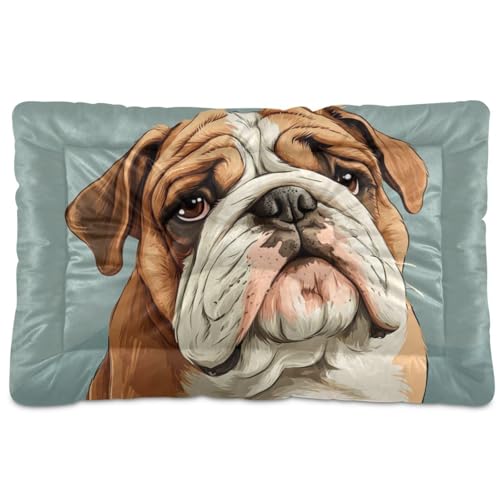 Hundebett, Motiv: Cartoon-Bulldogge, waschbar, rutschfest, weich, bequem, Haustierbett für große, mittelgroße und kleine Hunde, 91,4 x 61 cm von Yoogain