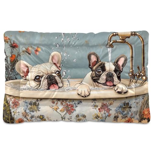 Hundebett, Motiv: Französische Bulldogge, Retro-Badewanne, waschbar, rutschfest, weich, bequem, für große Jumbo, mittelgroße und kleine Hunde, 91,4 x 61 cm von Yoogain