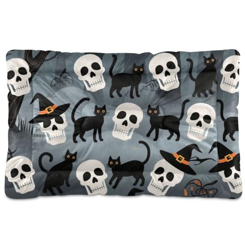Hundebett, Motiv: Halloween-Totenkopf, waschbar, rutschfest, weich, bequem, für mittelgroße und große Hunde, 91,4 x 61 cm von Yoogain