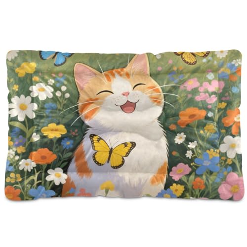 Hundebett, Motiv: Ölgemälde, Garten, Katze, waschbar, rutschfest, weich, bequem, Haustierbett für mittelgroße und große Hunde, 91,4 x 61 cm von Yoogain