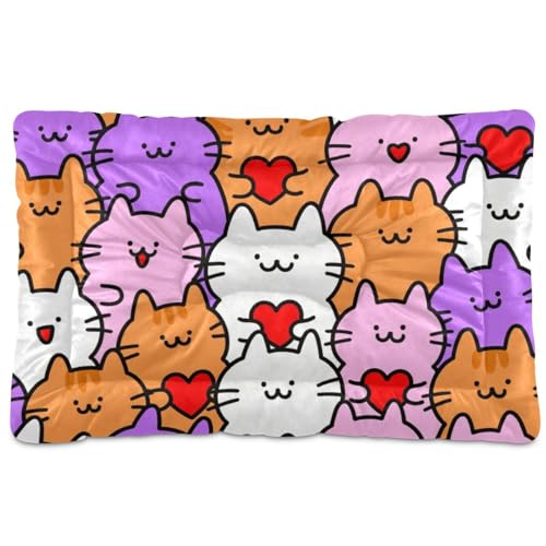 Hundebett, niedliches Cartoon-Herz, Katze, bunt, waschbar, rutschfest, weich, bequem, für mittelgroße und große Hunde, 91,4 x 61 cm von Yoogain