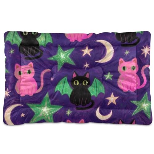Hundebett, waschbar, Halloween-Katzen, rutschfest, weich, bequem, für große, mittelgroße und kleine Hunde, 91,4 x 61 cm, Schwarz und Rosa von Yoogain