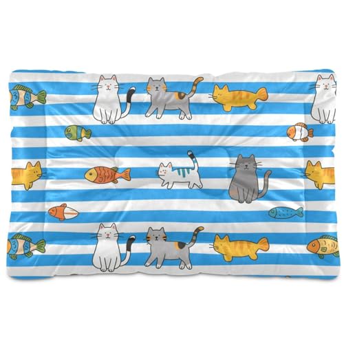 Hundebett, waschbar, rutschfest, weich, bequem, für große, mittelgroße und kleine Hunde, 91,4 x 61 cm, Blau / Weiß gestreift von Yoogain